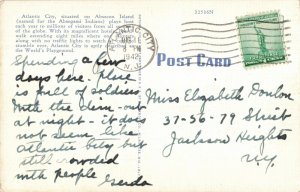 C.1942 Greetings from Atlantic City, N.J. Fishing, Sail Boat Postcard ~ Donlon