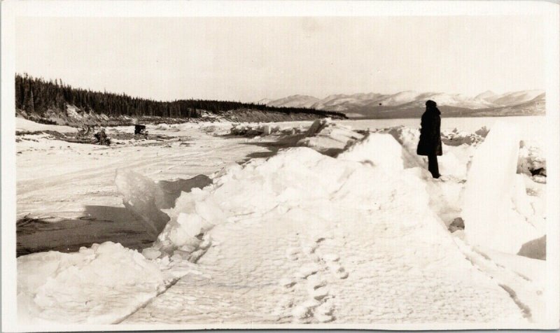 Kluane Lake YT Yukon Person Observing Real Photo Postcard F39 *as is