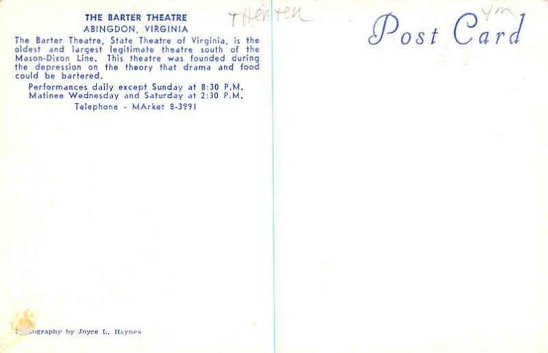 The Barter Theatre Abingdon, Virgina, USA Theater Unused 