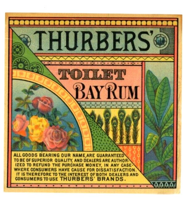 1870s-80s Thurber Can Label Toilet Bay Rum #6M