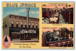 Colorado Springs Colorado Postcard Blue Spruce Restaurant Multiview c1940 Linen