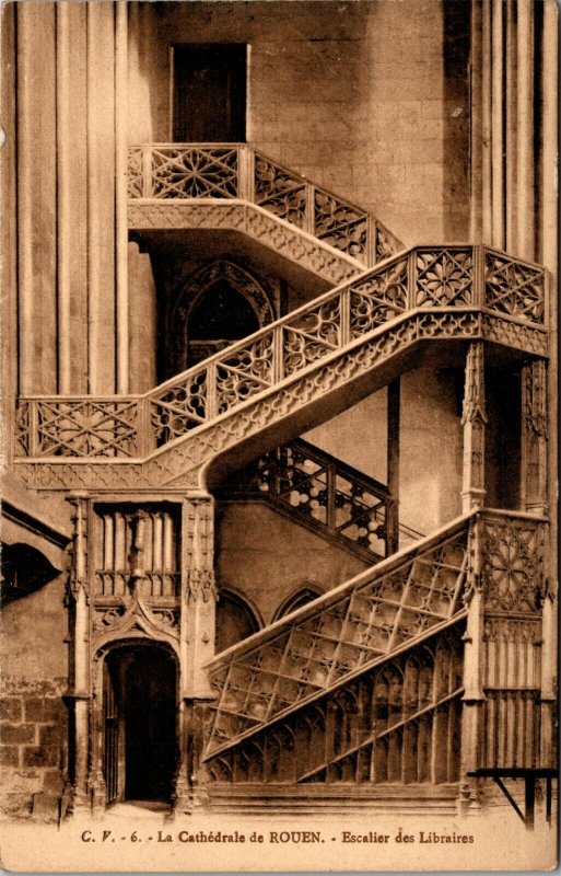 ROUEN CHURCH CATHEDRAL VINTAGE POSTCARD FRANCE - PC STAIRCASE RARE 