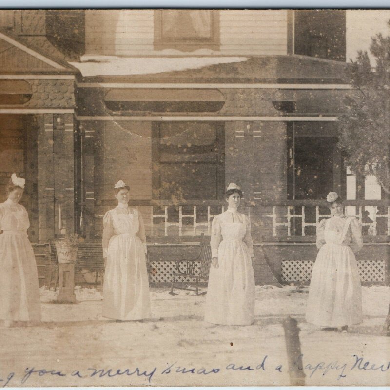 c1900s Beatrice, Neb RPPC Community Hospital Nurses Photo Gale UDB Postcard A102