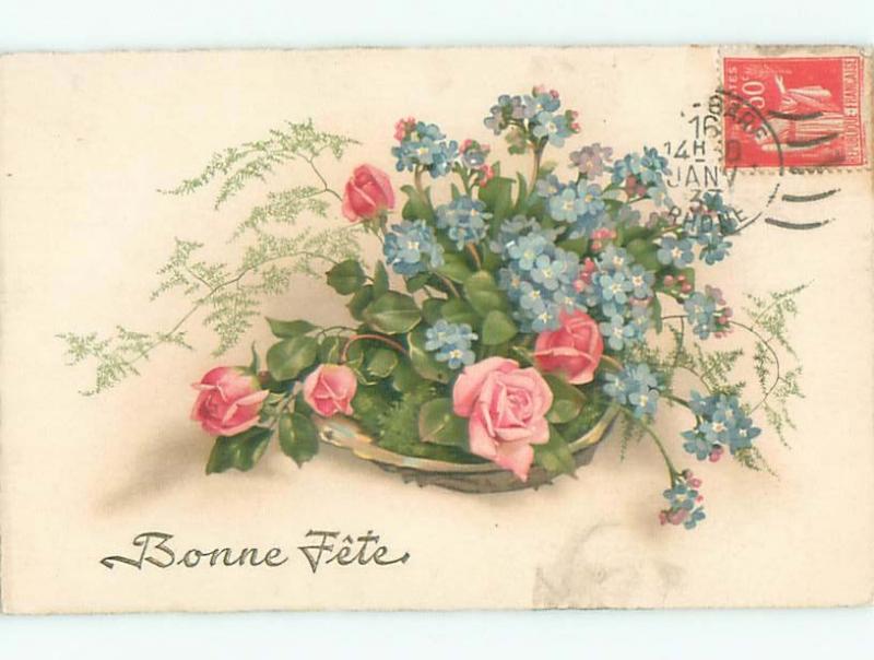 Very Old Foreign Postcard BEAUTIFUL FLOWERS SCENE AA4259