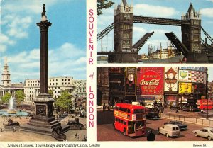 uk46629 nelsons column tower bridge and piccadily circus london uk coca cola
