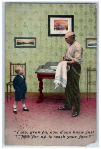 1911 Child Grandpa Bald Hair Humor Bamforth Bloomington Illinois IL Postcard