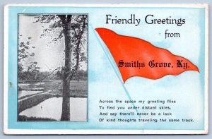 1922 SMITHS GROVE KENTUCKY FRIENDLY GREETINGS PENNANT POSTCARD TO ANDERSON IND