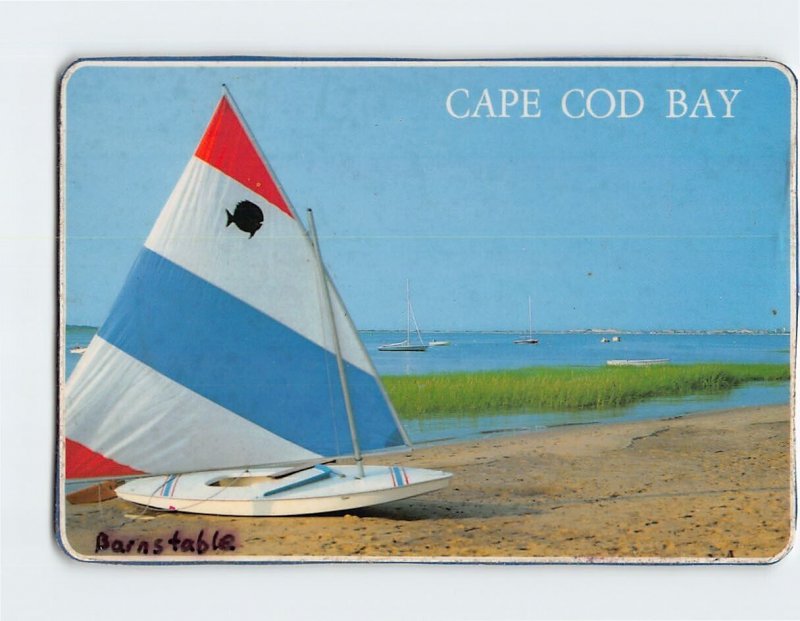 Postcard Sailboat On The Beach, Cape Cod Bay, Barnstable, Massachusetts