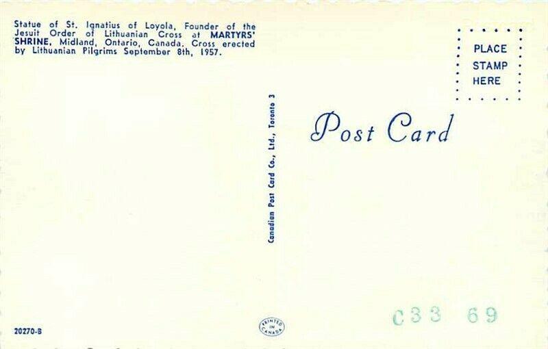 Canada, Ontario, Midland, Statue of Saint Ignatius, 1950s car,Canadian Post Card