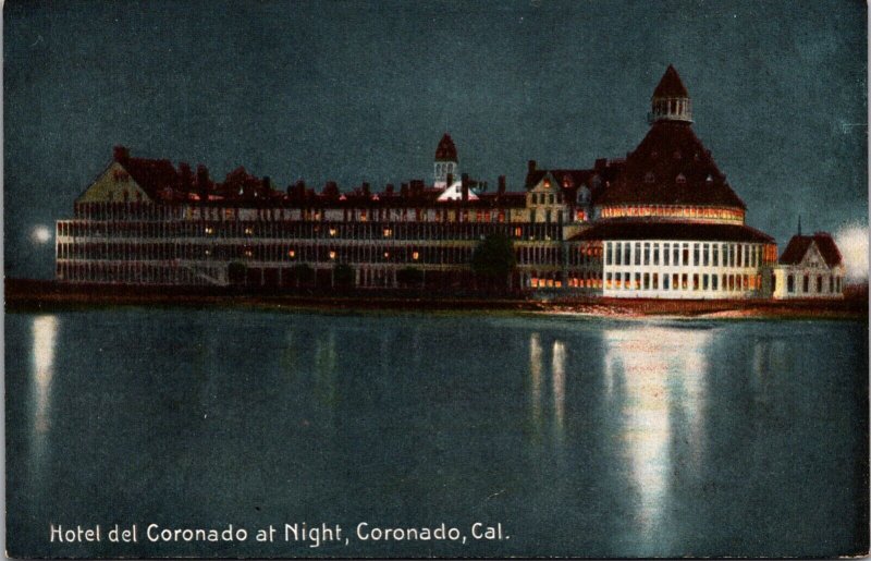 Postcard Hotel Del Coronado at Night in Coronado, California