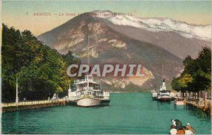 Old Postcard The Port Annecy and Mont Veyrier Boat