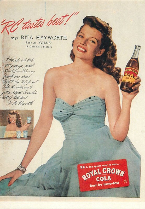 Postcard Advertising poster affiche rc tastes best royal crown cola woman smile