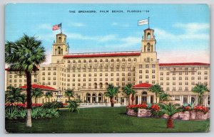 Palm Beach Florida~The Breakers Hotel~Flag~Renaissance Revival~Linen Postcard