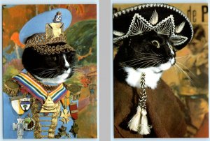 2 Postcards DRESSED CATS Catalonian General Gato MICHAEL WEIGALL 4x6 ~1986