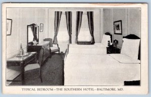 1920-30's BALTIMORE MARYLAND MD SOUTHERN HOTEL BEDROOM INTERIOR POSTCARD