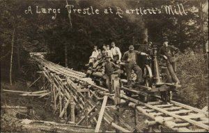 York County? Bartlett Mill ME Trestle Small Steam Engine RR Train  Laying Track?