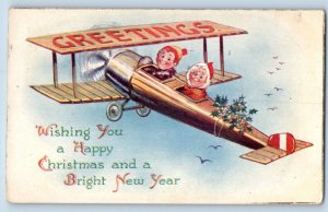 Christmas Postcard Greetings Children Holly Berries Mistletoe Denver CO 1920