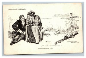 Vintage 1897 Comic Postcard Man and Woman Sit on the Golf Course Clubs