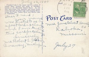 Petoskey MI, Michigan - Crooked Lake at Conway - pm 1940 - Linen