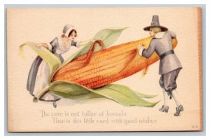 Vintage 1913 Good Wishes Postcard Giant Ear of Corn Pilgrims Picking It - Unique