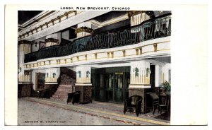 Antique Lobby, New Brevoort, Hotel, Chicago, IL Postcard