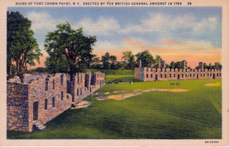 [ Curteich Linen ] NY - Ruins Of Fort Crown Point - Erected In 1759 - 4