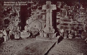 GLENDALOUGH-COUNTY WICKLOW-IRELAND~ANCIENT CROSS SCHULPTURED STONES-POSTCARD