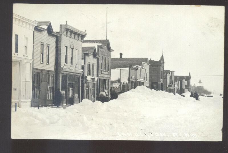 RPPC LAMBERTON MINNESOTA DOWNTOWN STREET SCENE SNOW REAL PHOTO POSTCARD