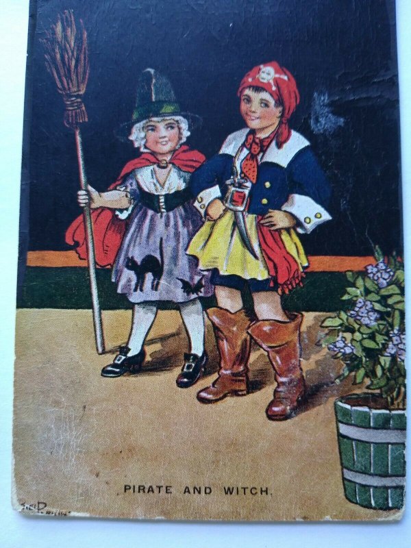 Halloween Postcard C W Faulkner & Co Ltd Pirate And Witch 1674 London Vintage