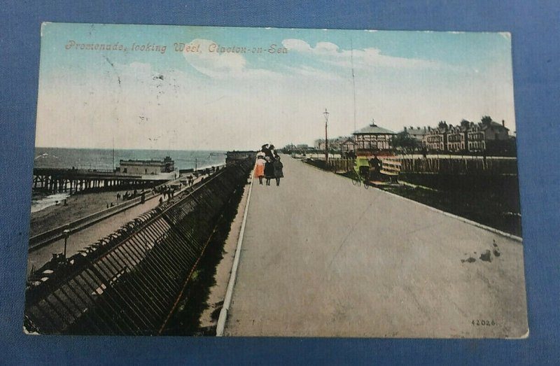 Vintage Postcard Promenade Looking West Clacton-On-Sea Essex Postmarked 1907 H1A