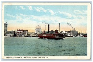 1917 New York Ferry Crossing to Portsmouth from Norfolk Virginia VA Postcard