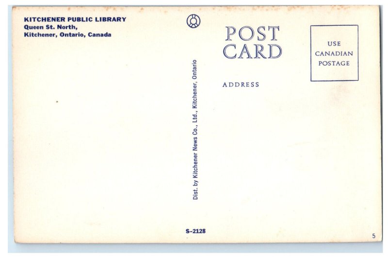 c1960's Kitchener Public Library Queen St. Kitchener Ontario Canada Postcard 