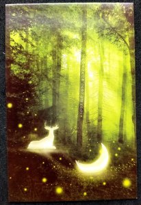 [AG] P416 Forest View Moon Light Deer Tree Wildlife (postcard *glow in dark *New