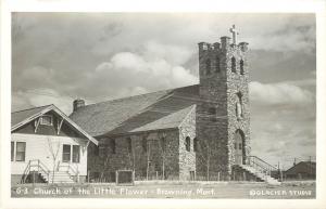 RPPC Postcard Church of the Little Flower Browning MT Glacier County, Montana