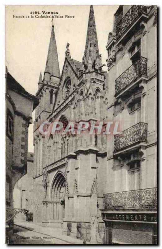 Vannes Old Postcard Facade of the cathedral Saint Pierre