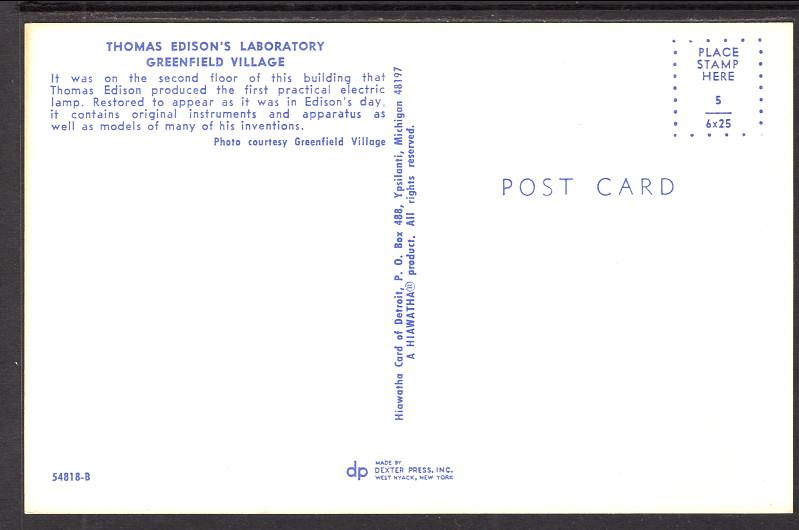 Thomas Edison's Labratory,Greenfield Village,MI BIN