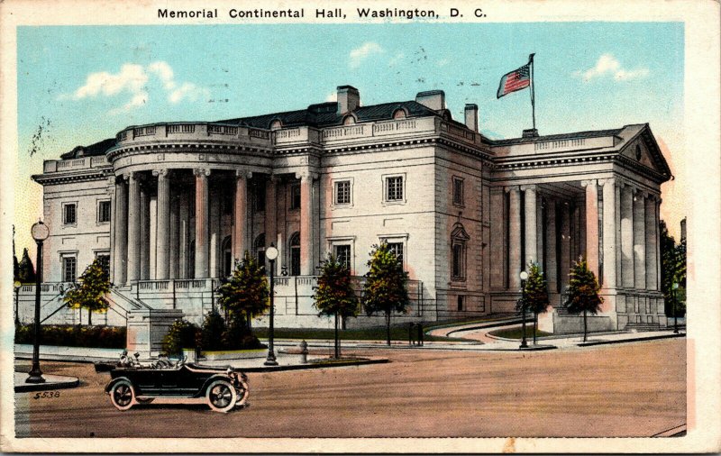 Vtg 1920's Memorial Continental Hall Old Car Washington DC Postcard