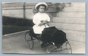 GIRL IN TOY CAR ANTIQUE REAL PHOTO POSTCARD RPPC