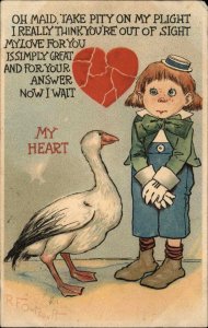 TUCK Little Red Haired Boy w/ Goose Outcault Valentine c1905 Postcard