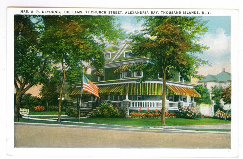 Alexandria Bay to Brooklyn, New York used Postcard, The Elms, Thousand Islands