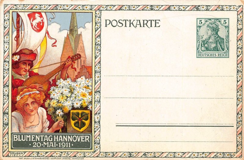 B107 Germany Blumentag Hannover 1911 Flowers Day Mandolin postal stationery