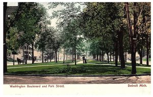 Washington Boulevard & Park Street Detroit Michigan Postcard