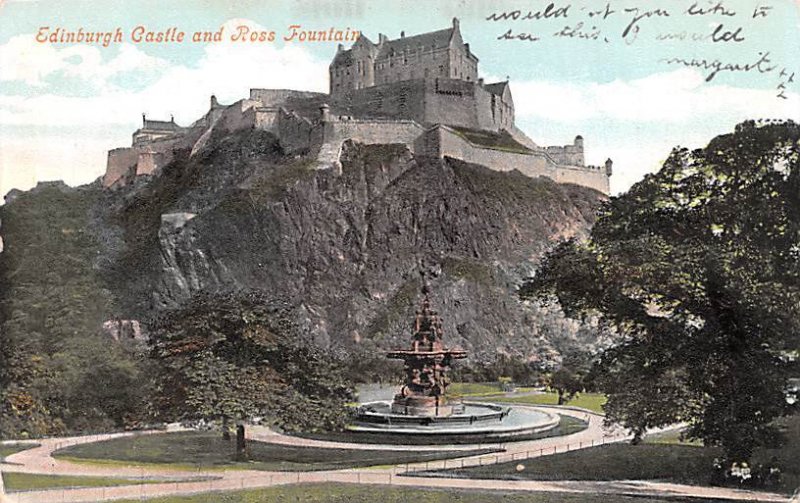 Edinburgh Castle and Ross Fountain Scotland, UK 1907 