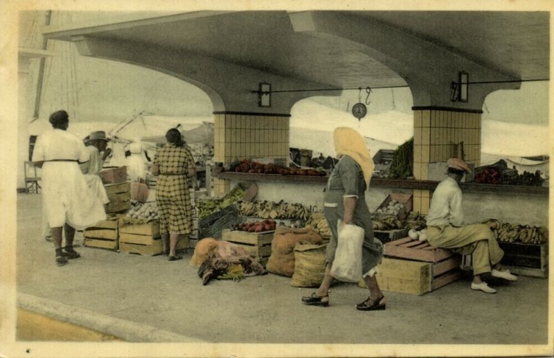 aruba, N.A., ORANJESTAD, Fruit Market (1954) Postcard