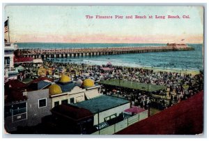 c1950's The Pleasure Pier & Beach Crowd Bridge Long Beach California CA Postcard 