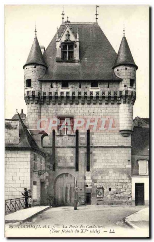 Old Postcard Loches Castle Gate Tower feudal Cordeliers