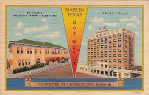 Postcard Marlin Texas Hot Wells Buie Clinic + Hotel Falls 1941