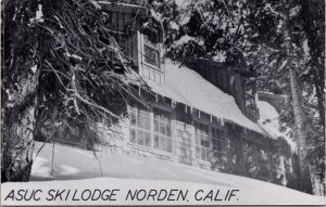 Real Photo Postcard Snow Covered ASUC Ski Lodge in Norden, California