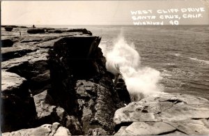 RPPC Rocks on Shoreline, West Cliff Drive, Santa Cruz CA c1951 Postcard R41