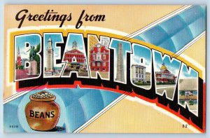 Beantown Massachusetts MA Postcard Large Letter Greetings Landmarks c1940's